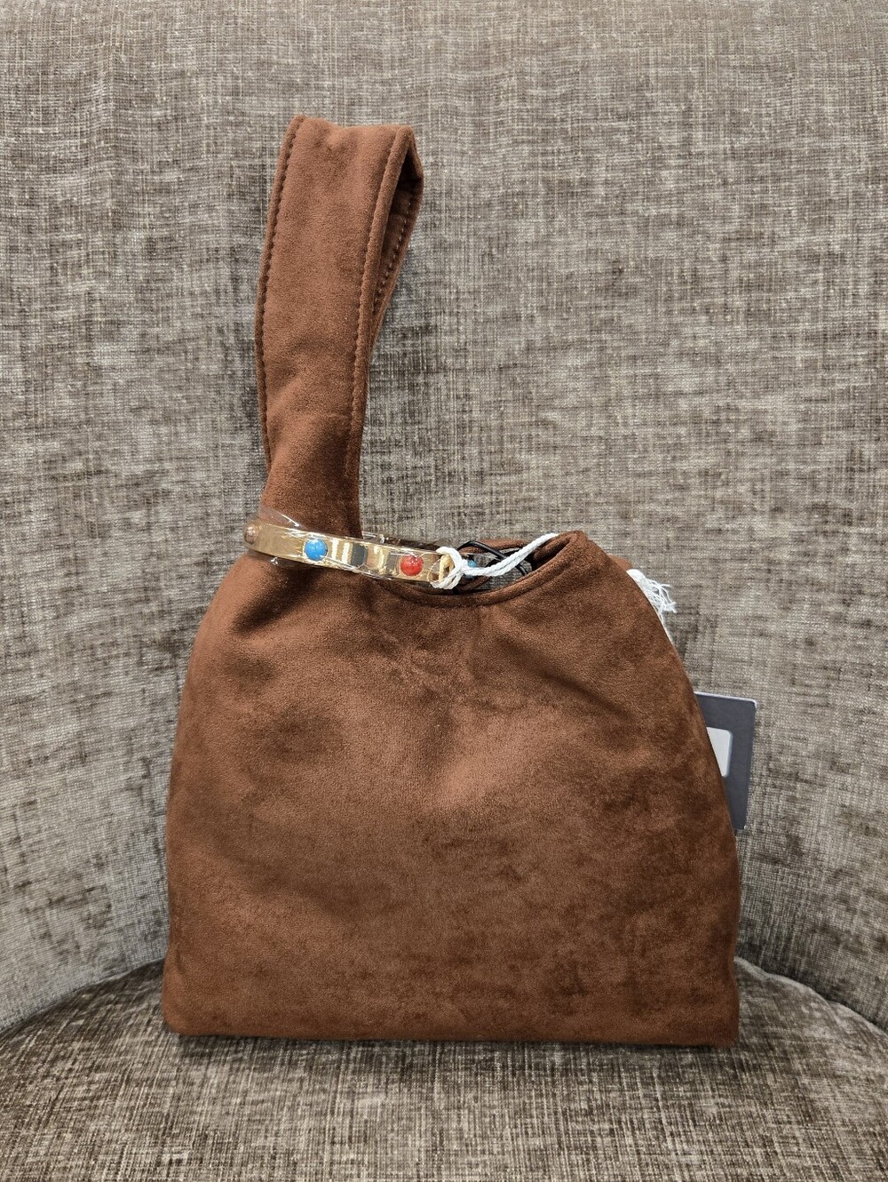 Haute Hippie Brown Suede Shoulder Bag with Jeweled Accent